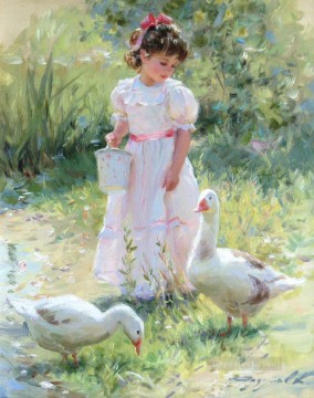 Little Girl Geese KR 044 pet kids Oil Paintings